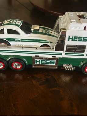 HESS Green & White Toy Hauler with Race Car - Kids Vehicles